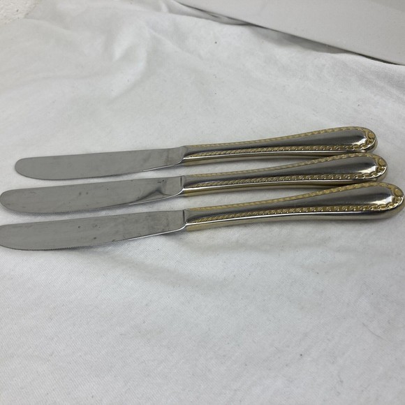 3 Retroneu GOLD ACCENT Chain 9 1/2” Dinner Knife 18/8 Korea Stainless Pre owned - Picture 4 of 6